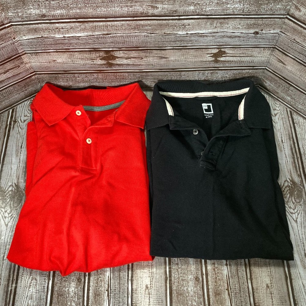 Lot of 2 JC Penney St. John's Bay Men's M Short Sleeve Polo Shirt Black Red